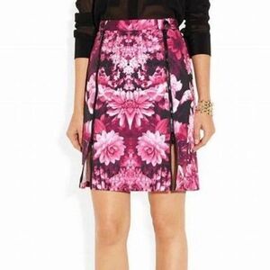 Michael Kors Skirt Black Pink Women Size 6 Zippers Slits Cotton Snap Waist